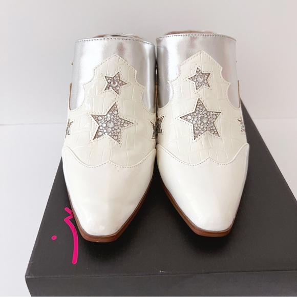 Betsey Johnson Denniss Silver Star Mule Shoes with Rhinestones - Picture 3 of 8